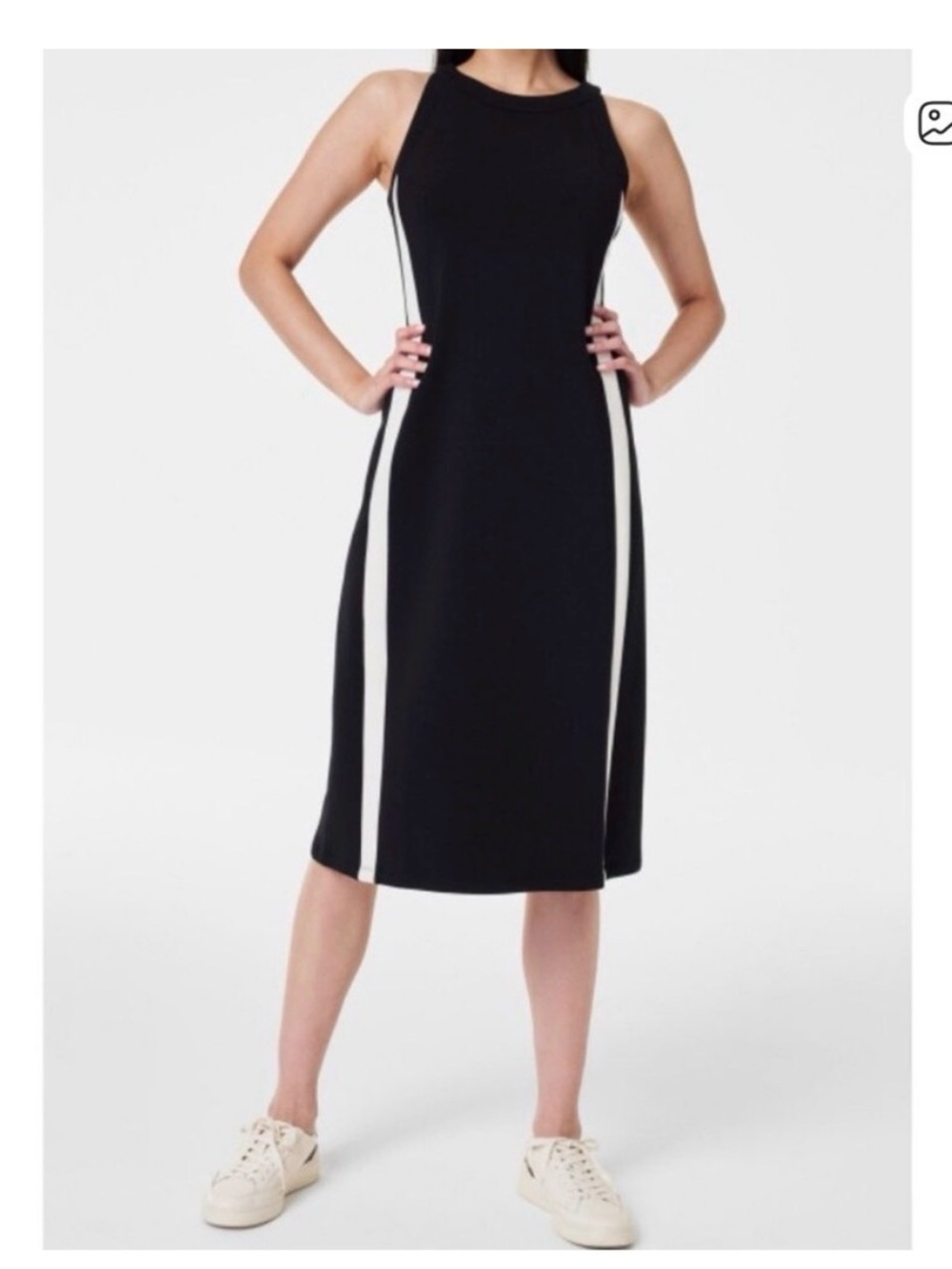 SPANX Sleeveless Black Midi Dress with White Side Panels